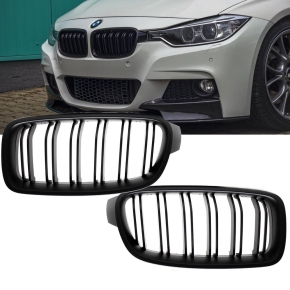 Doppelsteg-Kühlergrill für BMW 3er F30 / F31 auch für LCI Facelift und M-Paket in Schwarz Matt