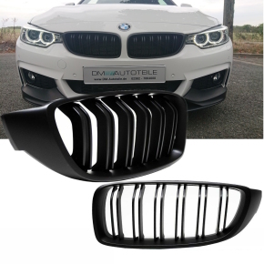 Doppelsteg-Kühlergrill für BMW 4er F32 / F33 / F36 auch für LCI Facelift / M-Paket / M4 in Schwarz Matt
