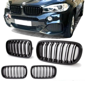 Dual Slat Kidney Front Grille Black Gloss fits on BMW X5...