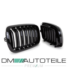 Doppelsteg-Kühlergrill für BMW X5 F15 und X6 F16 in Schwarz Glanz