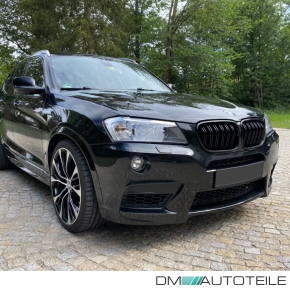 Sport-Performance Doppelsteg-Kühlergrill SET für BMW X3 F25 Vorfacelift in Schwarz Glanz