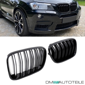 Sport-Performance Doppelsteg-Kühlergrill SET für BMW X3 F25 Vorfacelift in Schwarz Glanz