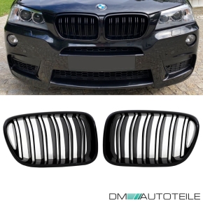 Sport-Performance Doppelsteg-Kühlergrill SET für BMW X3 F25 Vorfacelift in Schwarz Glanz