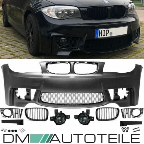Sport Frontstoßstange / Frontschürze vorne für BMW E81 / E82 / E87 / E88 auch für M-Paket mit Nebelscheinwerfer in Klarglas Schwarz / Smoke und ABE