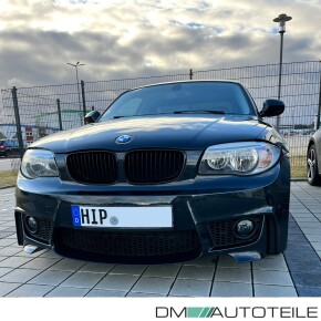 Sport Frontstoßstange / Frontschürze vorne für BMW E81 / E82 / E87 / E88 auch für M-Paket mit Nebelscheinwerfer in Klarglas Schwarz / Smoke und ABE