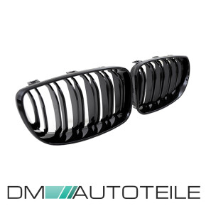 Doppelsteg-Kühlergrill für BMW E81 / E82 / E87 / E88 Facelift auch für M-Paket in Schwarz Glanz