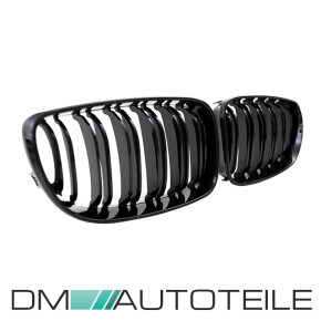 Doppelsteg-Kühlergrill für BMW E81 / E82 / E87 / E88 Facelift auch für M-Paket in Schwarz Glanz