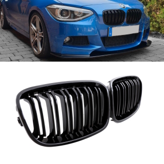 Doppelsteg-Kühlergrill für BMW 1er F20 / F21 Vorfacelift in Schwarz Glanz