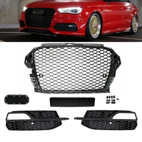 Set Badgeless Front Grille Grille Honeycomb Black Gloss...