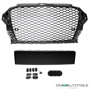 Set Badgeless Front Grille Grille Honeycomb Black Gloss +fogs cover fits Audi A3 8V 12-16 S-line