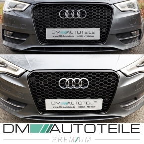 Set Badgeless Front Grille Grille Honeycomb Black Gloss +fogs cover fits Audi A3 8V 12-16 S-line