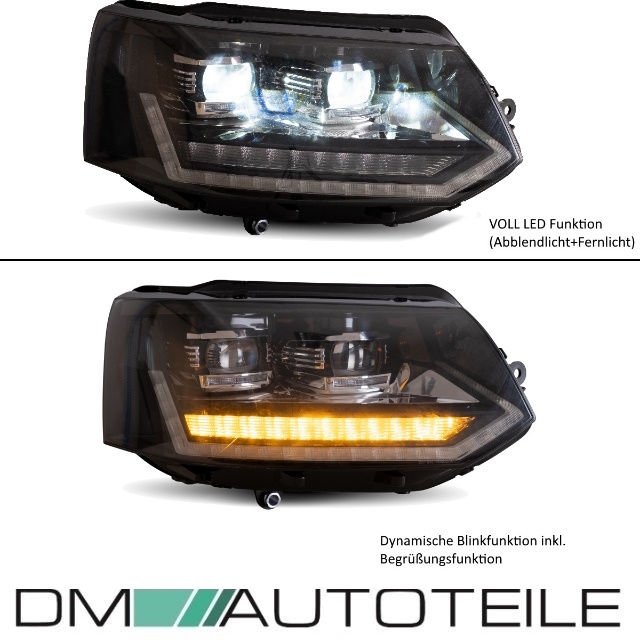 Voll LED Facelift Scheinwerfer Set Klarglas Schwarz dynamische Blinker +  Welcome Home passt für VW T5