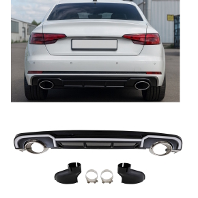 Heckdiffusor Sport Schwarz Chrom + Blenden passt für Audi A3 8V Facelift 3 Türer Serie nicht RS3 Modelle