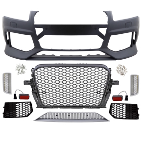 Sport Front Bumper Kit complete + honeycomb Grille Set gloss black fits on Audi Q5 8R Facelift up 2012-2015 without RSQ5