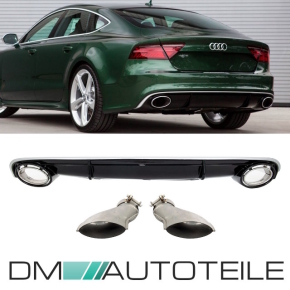 Rear Diffusor Black Gloss+ Tail Pipes fits on Audi A7 4G Sportback 10-14 w/o RS7