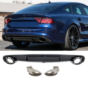 Rear Diffusor Carbon Gloss+ Tail Pipes fits on Audi A7 4G Sportback 10-14 w/o RS7