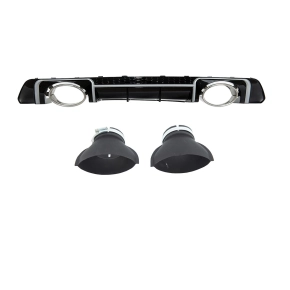Rear Diffusor Black Silver + Tail Pipes Oval fits on Audi...