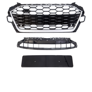 Front Grille Radiator wide Honeycomb black silver+ camera fits on Audi A4 B9 facelift up 2019 with S-Line