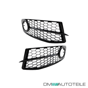 Set honeycomb Fog Lights Cover Black gloss fits on Audi A6 C6 year 2008-2011 with S-Line S6 Bumper