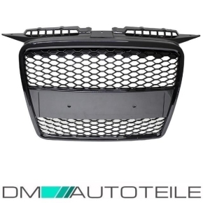 Kühlergrill Wabengrill Sport für Audi A3 8P 05-08 Schwarz Hochglanz+Emblemhalter +Kennzeichenplatte integriert für RS3