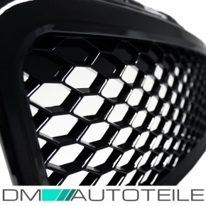 Kühlergrill Wabengrill Sport für Audi A3 8P 05-08 Schwarz Hochglanz+Emblemhalter +Kennzeichenplatte integriert für RS3