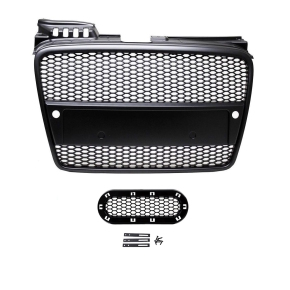 Front Grille honeycomb black semi-gloss + license plate holder suitable for Audi A4 B7 04-08 + RS4