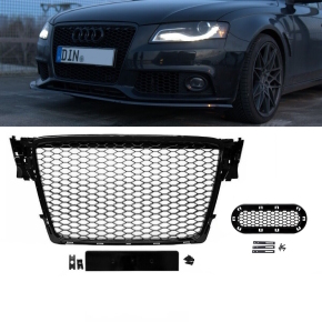 Front Grille honeycomb black gloss+ emblem holder suitable for Audi A4 B8 08-12 w/o RS4