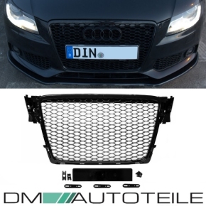 Kühlergrill Wabengrill Schwarz Hochglanz + Halter passt für Audi A4 B8 ab 08-12