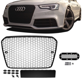 Honeycomb Front Grille Black Gloss+Emblem holder  fits on Audi A5 8T Facelift up 11-17 without RS5