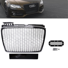 Badgeless Front Grille Grille Honeycomb Black Gloss+emblemholder  fits Audi A4 B7 04-08 w/o RS4 