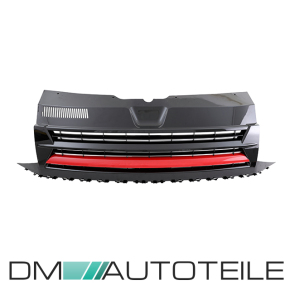 Kühlergrill Hochglanz Schwarz Leiste Rot clean ohne Emblem passt für VW T6 Multivan Transporter 2015-2019 auch Sportline