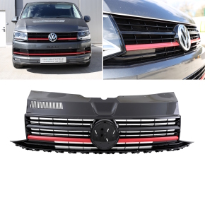 Kühlergrill Hochglanz Schwarz Rote Leiste für Emblem passt für VW T6 Multivan Transporter 2015-2019 auch Sportline