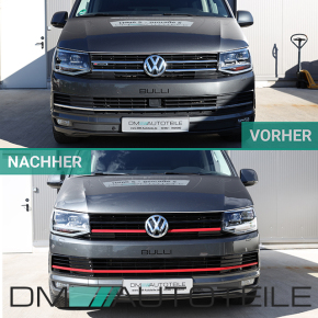 Kühlergrill Hochglanz Schwarz Rote Leiste für Emblem passt für VW T6 Multivan Transporter 2015-2019 auch Sportline