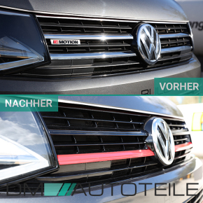 Kühlergrill Hochglanz Schwarz Rote Leiste für Emblem passt für VW T6 Multivan Transporter 2015-2019 auch Sportline