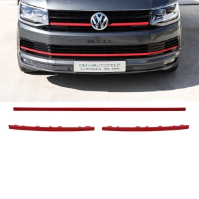 3pcs. Set Red Gloss bumper trims grille front fits on VW T6 up 2015-2019 Highline