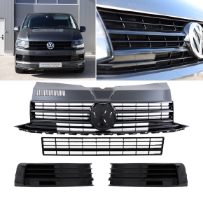 Set Kühlergrill für Emblem+ Gitter Stoßstange unten Hochglanz Schwarz passt für VW T6 alle Modelle 2015-2019 auch Sportline