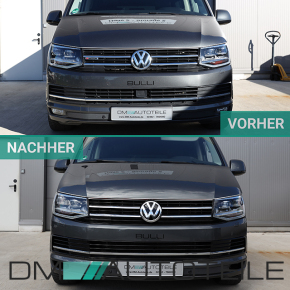 Set Kühlergrill für Emblem+ Leisten Set Stoßstange unten Hochglanz Schwarz Chrom passt für VW T6 alle Modelle 2015-2019 auch Sportline