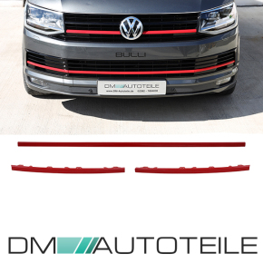 Set Kühlergrill für Emblem+ Leisten Stoßstange unten Hochglanz Schwarz / Rot passt für VW T6 alle Modelle 2015-2019 auch Sportline