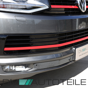 Set Kühlergrill für Emblem+ Leisten Stoßstange unten Hochglanz Schwarz / Rot passt für VW T6 alle Modelle 2015-2019 auch Sportline