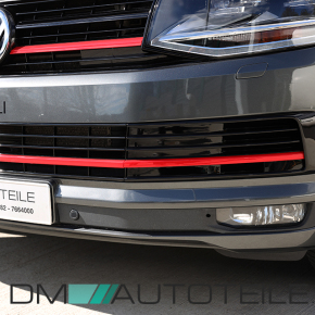 Set Kühlergrill für Emblem+ Leisten Stoßstange unten Hochglanz Schwarz / Rot passt für VW T6 alle Modelle 2015-2019 auch Sportline
