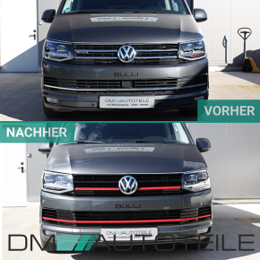 Set Kühlergrill für Emblem+ Leisten Stoßstange unten Hochglanz Schwarz / Rot passt für VW T6 alle Modelle 2015-2019 auch Sportline