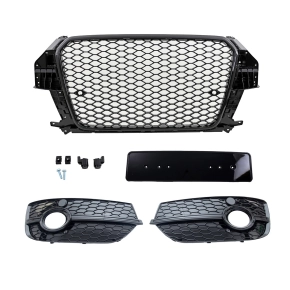 Set Front Grille + honeycomb fog lights cover black gloss...