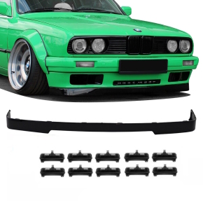 Front lip Splitter Spoiler black gloss + 10x clips fits on BMW 3-Series E30 82-94 to IS