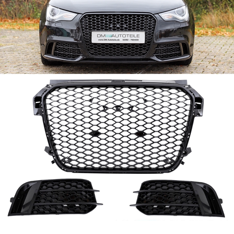Set Front Grille Honeycomb black gloss +fogs cover fits on Audi A1 8X up  2010-2015