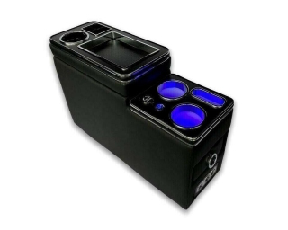 Universal storage Box with Cup Holders black gloss LED Lighting and USB Ports fits on VW T5 T6 all models