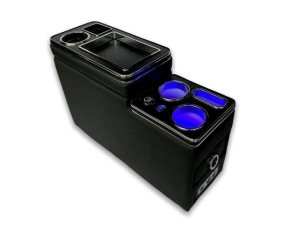 Universal storage Box with Cup Holders black gloss LED Lighting and USB Ports fits on VW T5 T6 all models