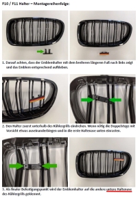 Emblemhalter kurz für BMW 5er F10 F11 Doppelsteg Kühlergrill Nr. 14005 + 14021