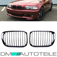 SET Dual Slat Kidney Front Grille Glossy Black fits BMW E46 
