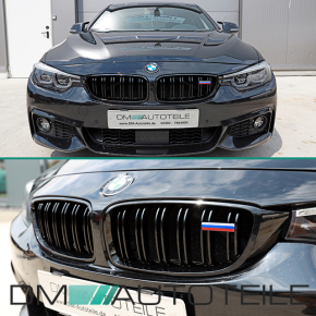 Wunsch Länderflaggen + Emblem Halter für BMW 4er F32 F33 Doppelsteg Kühlergrill Schwarz