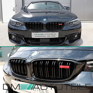 Wunsch Länderflaggen + Emblem Halter für BMW 4er F32 F33 Doppelsteg Kühlergrill Türkei